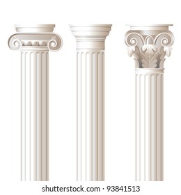 3 columns in different styles - ionic, doric, corinthian - for your architectural designs