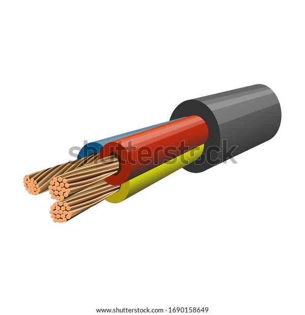 3 core PVC insulated copper flexible cable. Vector illustration isolated on white background