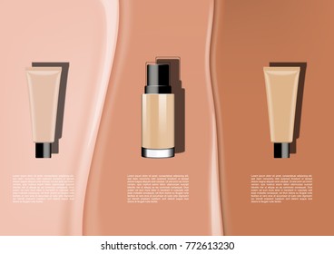 3 cosmetic products with template on 3 shade colors