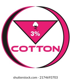 3% cotton vector art illustration sign symbol  circular shape business stamp isolated on white background