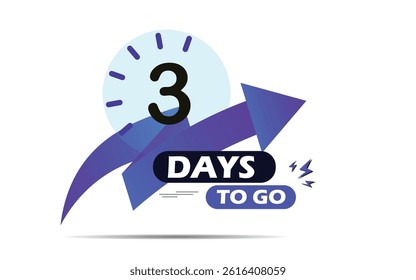 3 countdown days to go banner. count time sale lable with clock shape, three days to go days to go icon, blue color 03 days to go banner, Vector eps 10