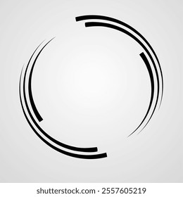 3 cut circle lines . Lines in Circle Form . Spiral Vector Illustration .Technology round Logo . Design element . Abstract Geometric shape . Striped border frame for image. 