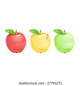 3 cute apples, vector illustration