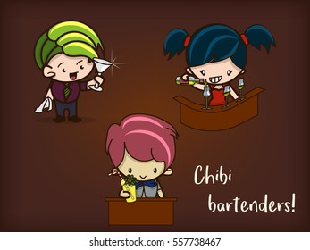 3 cute Bartender characters. Bartender day inspired