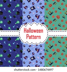 3 Cute cartoon Halloween patterns. texture can be used for wallpaper, pattern fills, web page,background. Vector illustration.