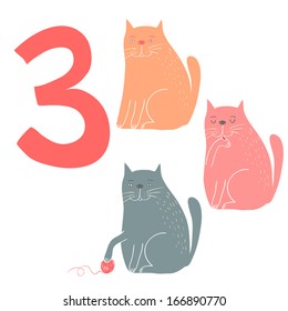 3 cute cats  Easy Learn to count figures  Funny cartoon childish illustrations in vector 
