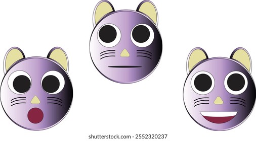 3 lindos emoji de ratón con cara de choque, cara de ojos rodantes y cara sonriente.