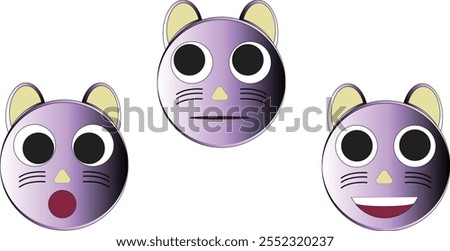 3 cute mouse emoji with shock face, rolling eyes face, and smiling face.