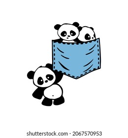 3 pandas lindos en un bolsillo, arte vectorial para la impresión de pantalla, sublimación o cualquier cosa que tu imaginación quiera RH+