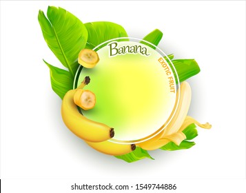 3 d. Banana leaf.Realistic Banana.Label, sticker for product packaging for sale.Vector Illustration. 