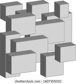 3 d figures of gray color, place for text. Pattern for wallpaper with the texture of volumetric details.