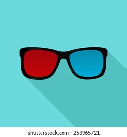 3 D glasses front view. Web icon, vector drawing isolated.