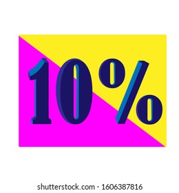 3 D graphics to display as Blue number percent of discounts on a Pink & Yellow background.