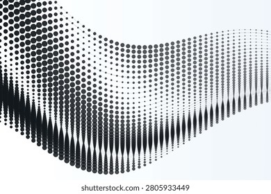 3 d halftone wave pattern with black-and-white dotted gradient dots blackwhite