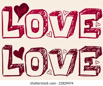 3 D hand written LOVE.