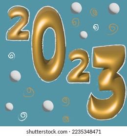 3 d numbers 2023 gold color