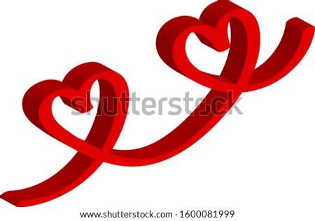 3 d two red hearts on one line - outline drawing for an emblem or logo. Template for greeting card for Valentine's Day.
