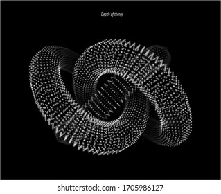 3 D vector of torus knot. Abstract vector element with depth of field. Illustration for your science, digital, biological design.