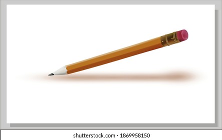3 d Gelber Stift mit Radiergummi auf weißem Hintergrund.Draufsicht.