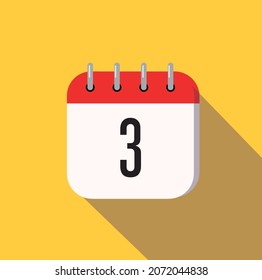 3 day calendar icon minimal modern flat design style with long shadow, vector illustration