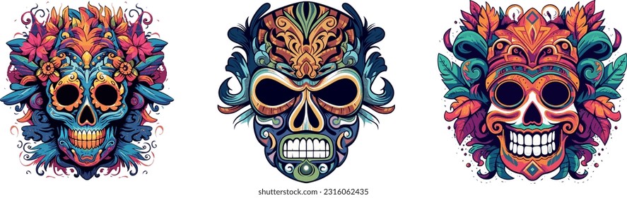 3 Day of the Dead Spooky Sugar Skulls Clip Arts Pack, Digital Vector Artwork on a Transparent Background