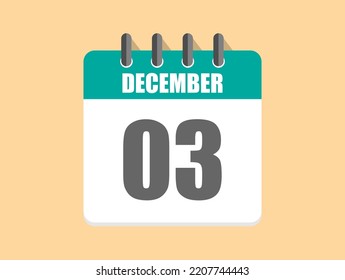 3 Day December in green. Calendar icon for December month on clear background