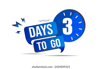 3 días para ir el último icono de cuenta regresiva. Oferta de precio de venta de tres días, temporizador de oferta promocional, sólo 3 días, Banner de la cuenta regresiva de días izquierdo. venta de tiempo de conteo. número de días de la insignia para la venta, ilustración del vector, 