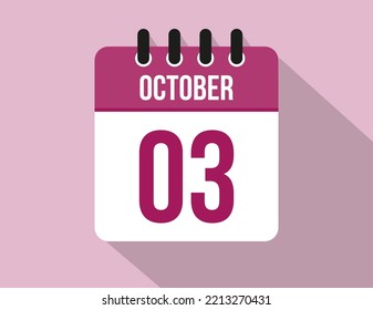 3 day October calendar. Calendar vector for October in pink color on light background