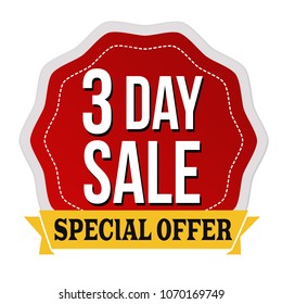 3 Day Sale Label Or Sticker On White Background, Vector Illustration