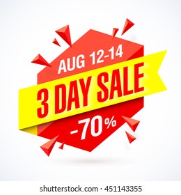 3 Day Sale Poster, Banner Design Template. Vector Illustration.