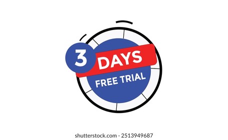 3 días gratis Prueba Cuenta regresiva número Anuncio Plantillas. Ilustración vectorial 
