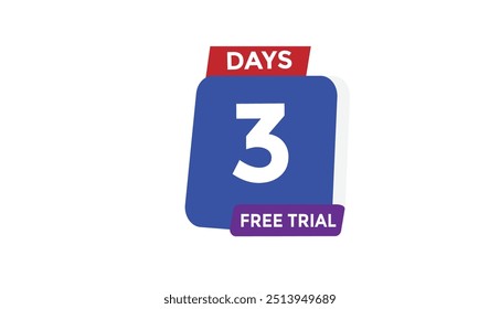 3 dias avaliação gratuita Contagem regressiva número banner templates. time icon. Ilustração de vetor 
