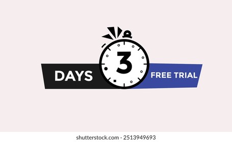 3 dias avaliação gratuita Contagem regressiva número banner templates. time icon. Ilustração de vetor 
