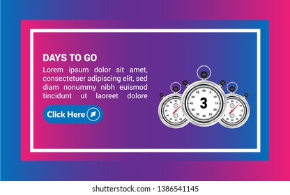 3 days to go banner. flat style 