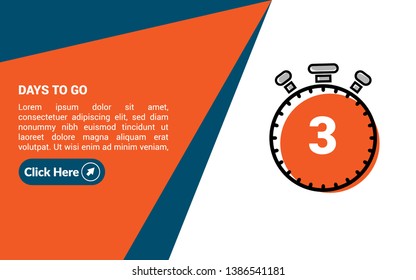 3 days to go banner. flat style 
