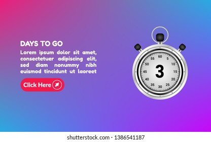3 days to go banner. flat style 