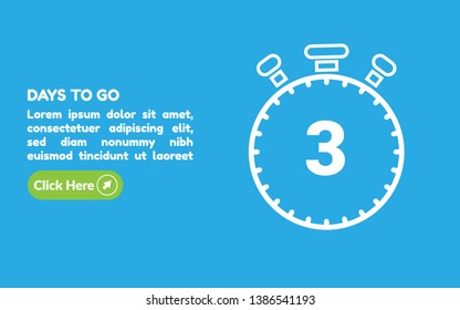 3 days to go banner. flat style 