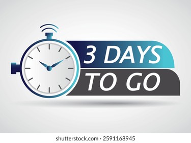 3 days to go in Clock style. Special offer badge. Web design. Sale tag, for webinar, live event, banner etc.