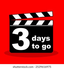 3 dias para ir contagem regressiva com ilustração de filme clapperboard ou filme clapboard vetor de ilustração plana vetor editável