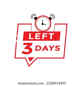 3 days left badge icon, sale web banner countdown promo deal timer. vector illustration design.