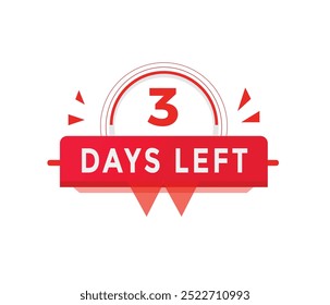 3 days left countdown banner sign colourful for advertising or promotion.
