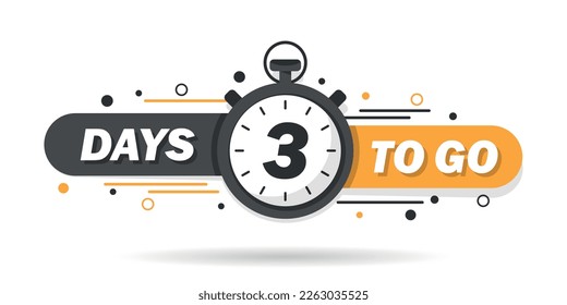 3 days left icon in flat style. Offer countdown date number vector illustration on isolated background. Sale promotion timer sign business concept.