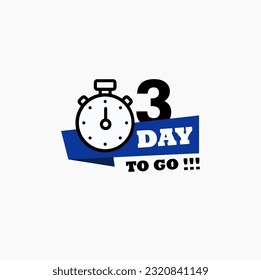 3 days left. Vector emblem with the number of days remaining. label, black alarm clock flat with ribbon, promotion icon, best deal symbol vector illustration