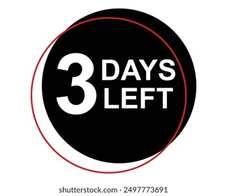 Noch 3 Tage. Vektor mit der Anzahl der verbleibenden Tage.  Etikett, roter Wecker flach mit Band, Promotion-Symbol, bester Deal-Symbol, Vektorgrafik.