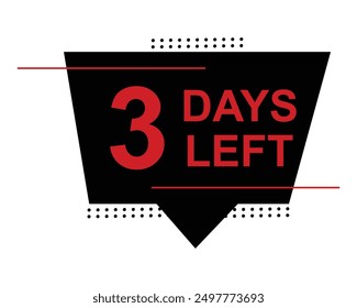 Quedan 3 días. Vector con el número de días restantes. etiqueta, despertador rojo plano con cinta, ícono de promoción, Ilustración vectorial de símbolo de mejor oferta.