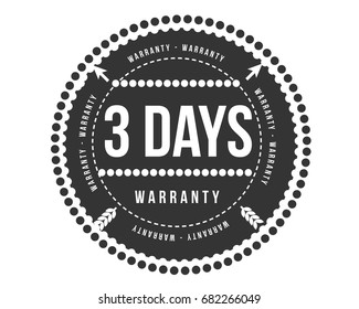 3 days warranty icon vector vintage grunge guarantee background