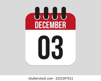 3 December calendar icon. Calendar template for the days of december. Red banner for dates and business