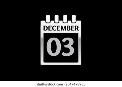 3 Diciembre Diseño web mensual de la página del texto del icono del calendario en el Vector, el icono, o la ilustración amarillos, rojos, negros, y blancos del fondo con el mes de diciembre 3