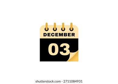 3 December calendar icon text page monthly web design on golden, yellow, white, black and brown background vector, icon, or illustration with the month of December 3