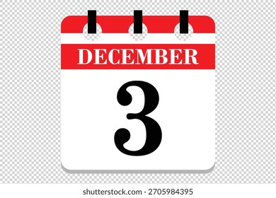 3 Dezember Kalender Ikone Vektor, 3 Termine Dezember Monat Kalender Ikone, Termine Dezember 3 Ikone Kalender, Vektor Kalender Ikone.